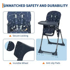 42.5 Adjustable Baby High Chair for Toddlers, Multi-Level Height & Backrest Adjustment, Removable Tray and Fast Folding for Space-Saving Storage