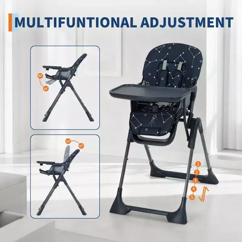 42.5 Adjustable Baby High Chair for Toddlers, Multi-Level Height & Backrest Adjustment, Removable Tray and Fast Folding for Space-Saving Storage