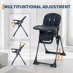 42.5 Adjustable Baby High Chair for Toddlers, Multi-Level Height & Backrest Adjustment, Removable Tray and Fast Folding for Space-Saving Storage