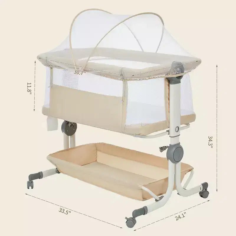 3-in-1 Baby Bassinet Bedside Sleeper w/ Anti-Reflux Incline, Portable Crib w/ 6 Adjustable Heights, Wheels, Mesh & Storage Basket for Newborn