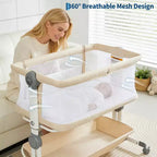 3-in-1 Baby Bassinet Bedside Sleeper w/ Anti-Reflux Incline, Portable Crib w/ 6 Adjustable Heights, Wheels, Mesh & Storage Basket for Newborn