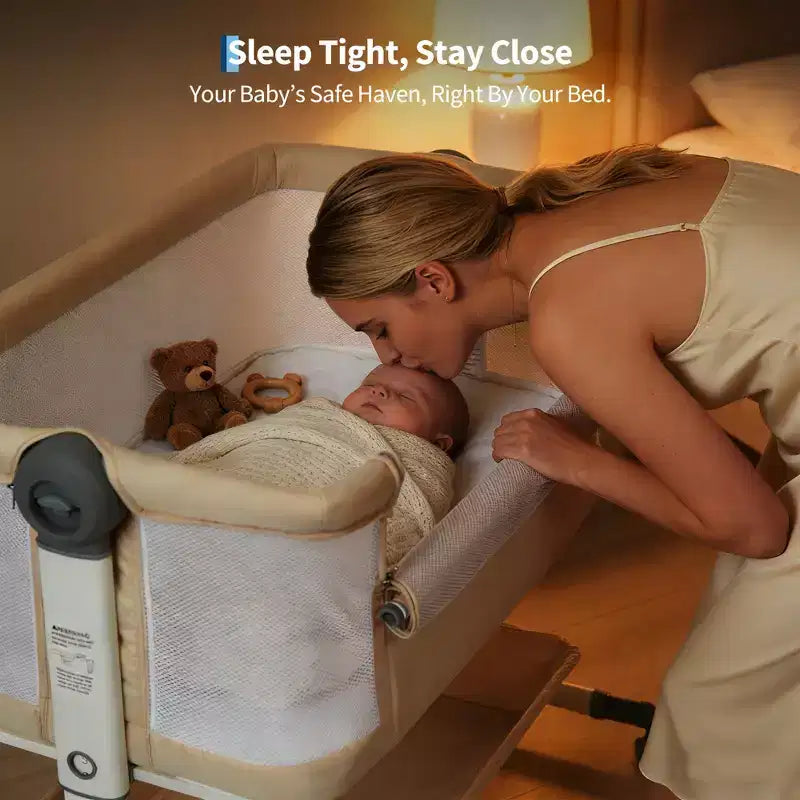 3-in-1 Baby Bassinet Bedside Sleeper w/ Anti-Reflux Incline, Portable Crib w/ 6 Adjustable Heights, Wheels, Mesh & Storage Basket for Newborn