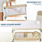 3-in-1 Baby Bassinet Bedside Sleeper w/ Anti-Reflux Incline, Portable Crib w/ 6 Adjustable Heights, Wheels, Mesh & Storage Basket for Newborn