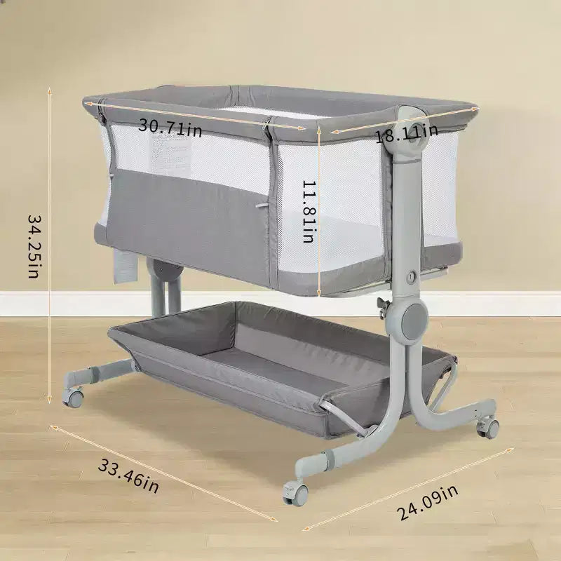 3-in-1 Baby Bassinet Bedside Sleeper w/ Anti-Reflux Incline, Portable Crib w/ 6 Adjustable Heights, Wheels, Mesh & Storage Basket for Newborn
