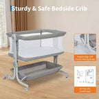 3-in-1 Baby Bassinet Bedside Sleeper w/ Anti-Reflux Incline, Portable Crib w/ 6 Adjustable Heights, Wheels, Mesh & Storage Basket for Newborn