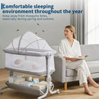3-in-1 Baby Bassinet Bedside Sleeper w/ Anti-Reflux Incline, Portable Crib w/ 6 Adjustable Heights, Wheels, Mesh & Storage Basket for Newborn