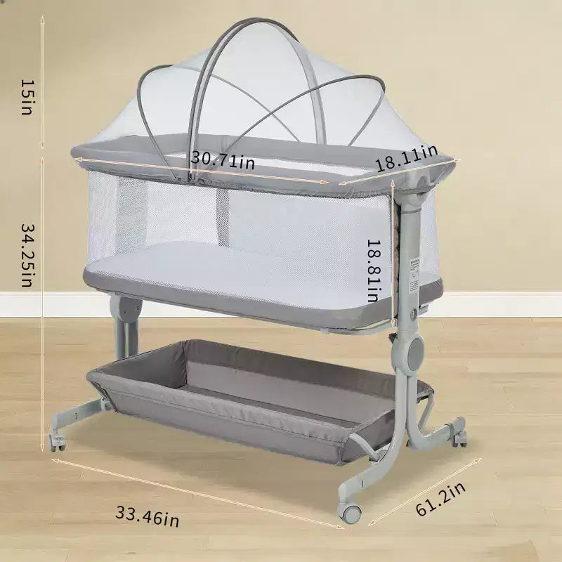 3-in-1 Baby Bassinet Bedside Sleeper w/ Anti-Reflux Incline, Portable Crib w/ 6 Adjustable Heights, Wheels, Mesh & Storage Basket for Newborn