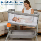 3-in-1 Baby Bassinet Bedside Sleeper w/ Anti-Reflux Incline, Portable Crib w/ 6 Adjustable Heights, Wheels, Mesh & Storage Basket for Newborn