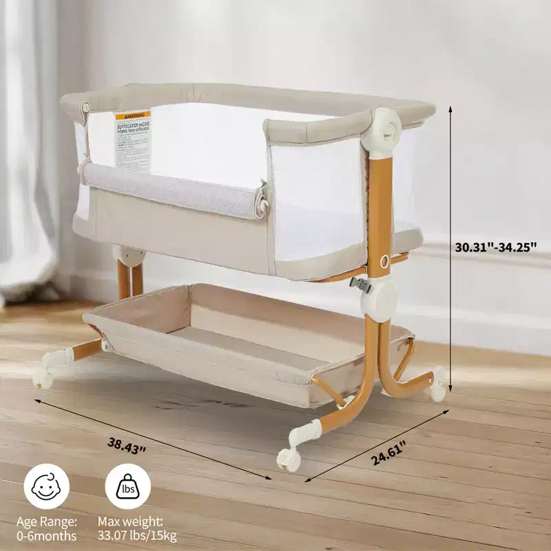 3-in-1 Baby Bassinet Bedside Sleeper w/ Anti-Reflux Incline, Portable Crib w/ 6 Adjustable Heights, Wheels, Mesh & Storage Basket for Newborn