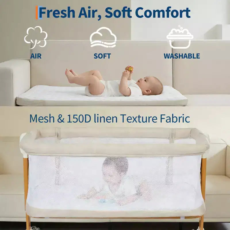 3-in-1 Baby Bassinet Bedside Sleeper w/ Anti-Reflux Incline, Portable Crib w/ 6 Adjustable Heights, Wheels, Mesh & Storage Basket for Newborn