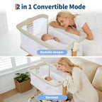 3-in-1 Baby Bassinet Bedside Sleeper w/ Anti-Reflux Incline, Portable Crib w/ 6 Adjustable Heights, Wheels, Mesh & Storage Basket for Newborn
