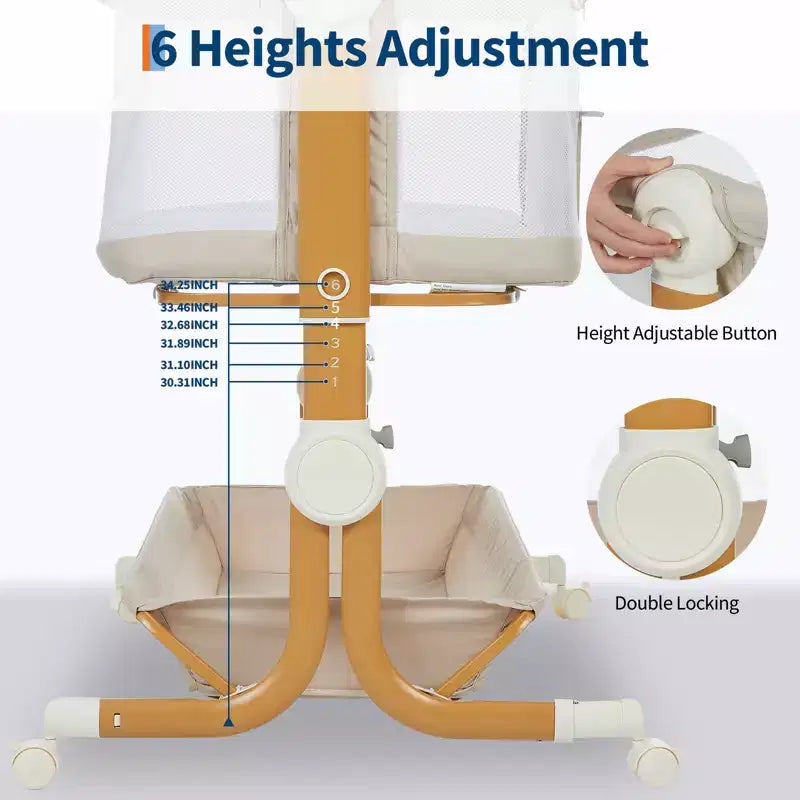 3-in-1 Baby Bassinet Bedside Sleeper w/ Anti-Reflux Incline, Portable Crib w/ 6 Adjustable Heights, Wheels, Mesh & Storage Basket for Newborn