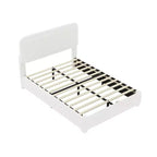 Full/Queen Upholstered Platform Bed Frame with Adjustable Height Headboard, Boucle Low Profile Bed, White