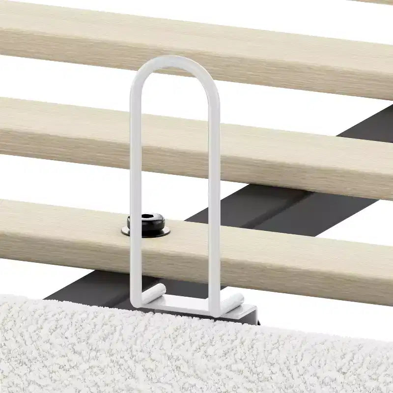 Full/Queen Upholstered Platform Bed Frame with Adjustable Height Headboard, Boucle Low Profile Bed, White