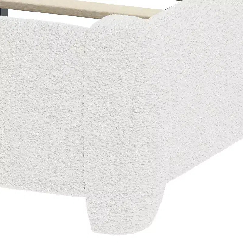 Full/Queen Upholstered Platform Bed Frame with Adjustable Height Headboard, Boucle Low Profile Bed, White