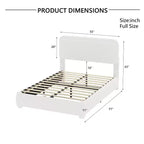 Full/Queen Upholstered Platform Bed Frame with Adjustable Height Headboard, Boucle Low Profile Bed, White