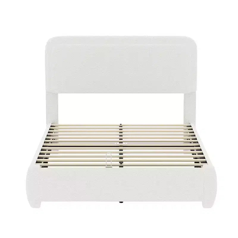 Full/Queen Upholstered Platform Bed Frame with Adjustable Height Headboard, Boucle Low Profile Bed, White