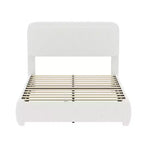 Full/Queen Upholstered Platform Bed Frame with Adjustable Height Headboard, Boucle Low Profile Bed, White