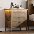 3-Drawer Dresser Nightstand w/ Charging Station & Lights, Modern Wood Chest of Drawers, Storage Organizer Cabinet for Bedroom & Closet