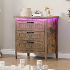 3-Drawer Dresser Nightstand w/ Charging Station & Lights, Modern Wood Chest of Drawers, Storage Organizer Cabinet for Bedroom & Closet