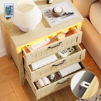 3-Drawer Dresser Nightstand w/ Charging Station & Lights, Modern Wood Chest of Drawers, Storage Organizer Cabinet for Bedroom & Closet