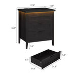 3-Drawer Dresser Nightstand w/ Charging Station & Lights, Modern Wood Chest of Drawers, Storage Organizer Cabinet for Bedroom & Closet