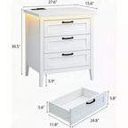 3-Drawer Dresser Nightstand w/ Charging Station & Lights, Modern Wood Chest of Drawers, Storage Organizer Cabinet for Bedroom & Closet