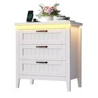 3-Drawer Dresser Nightstand w/ Charging Station & Lights, Modern Wood Chest of Drawers, Storage Organizer Cabinet for Bedroom & Closet