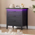 3-Drawer Dresser Nightstand w/ Charging Station & Lights, Modern Wood Chest of Drawers, Storage Organizer Cabinet for Bedroom & Closet