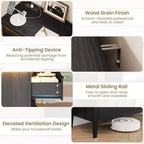 3-Drawer Dresser Nightstand w/ Charging Station & Lights, Modern Wood Chest of Drawers, Storage Organizer Cabinet for Bedroom & Closet