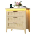 3-Drawer Dresser Nightstand w/ Charging Station & Lights, Modern Wood Chest of Drawers, Storage Organizer Cabinet for Bedroom & Closet