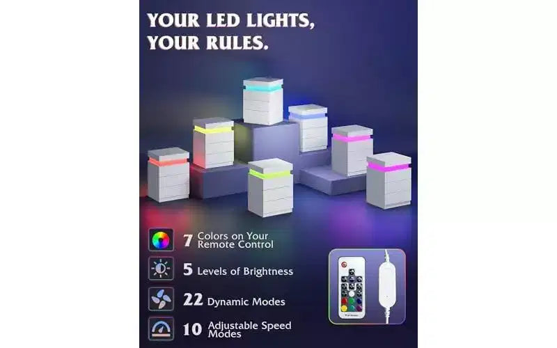 Nightstand with Charging Station & LED Lights, Night Stand with 3 Drawers and Sliding Top