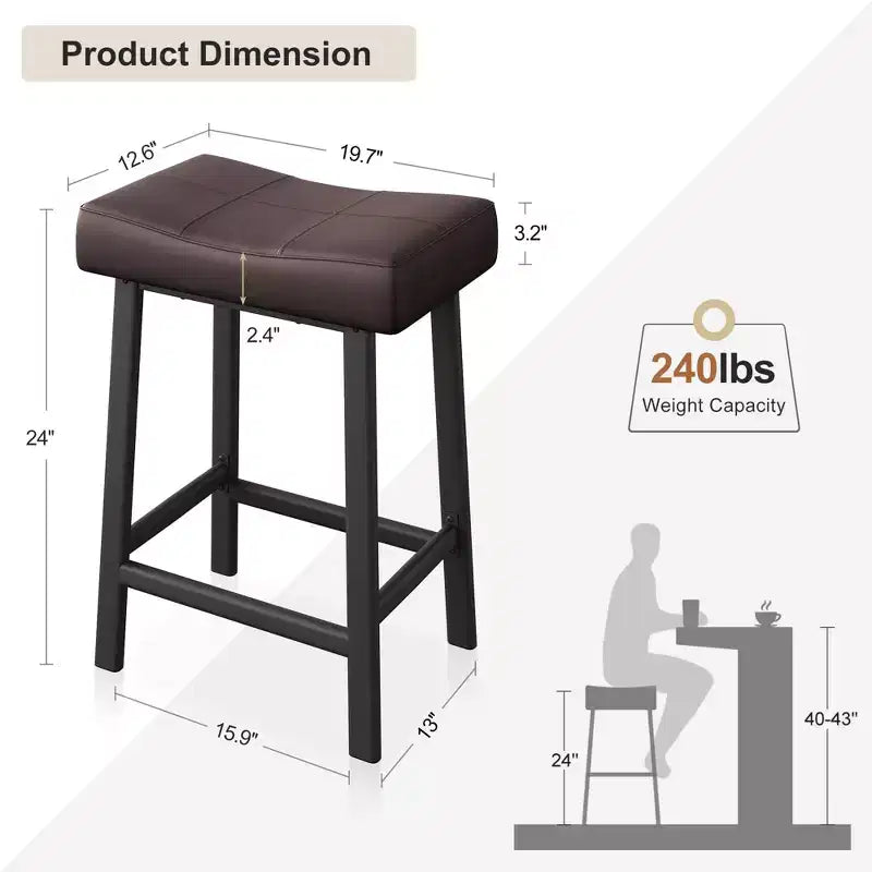 Counter Height Bar Stools with Upholstered Surface for Dining Room, Home Bar