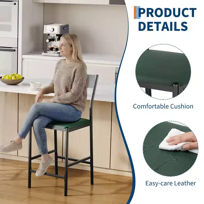 Counter Height Bar Stools with Upholstered Surface for Dining Room, Home Bar