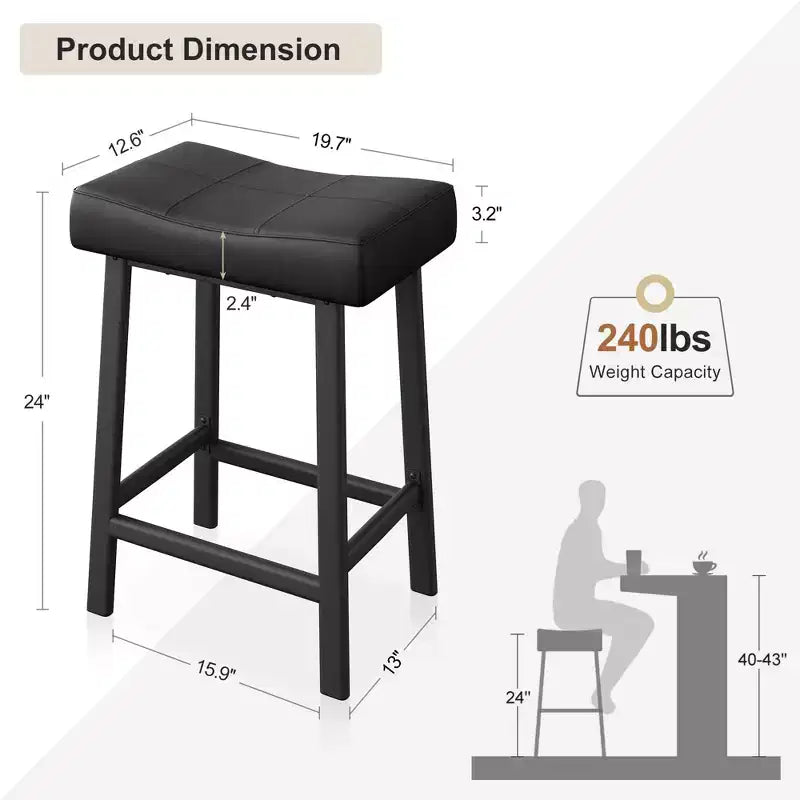 Counter Height Bar Stools with Upholstered Surface for Dining Room, Home Bar
