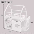 Full Size House Loft Bed with LED Light, Wooden Loft Bed with Shelves, Stairway Loft Bed with Guardrail & Ladder for Girls and Boys