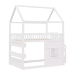 Full Size House Loft Bed with LED Light, Wooden Loft Bed with Shelves, Stairway Loft Bed with Guardrail & Ladder for Girls and Boys