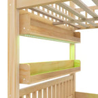 Full Size House Loft Bed with LED Light, Wooden Loft Bed with Shelves, Stairway Loft Bed with Guardrail & Ladder for Girls and Boys