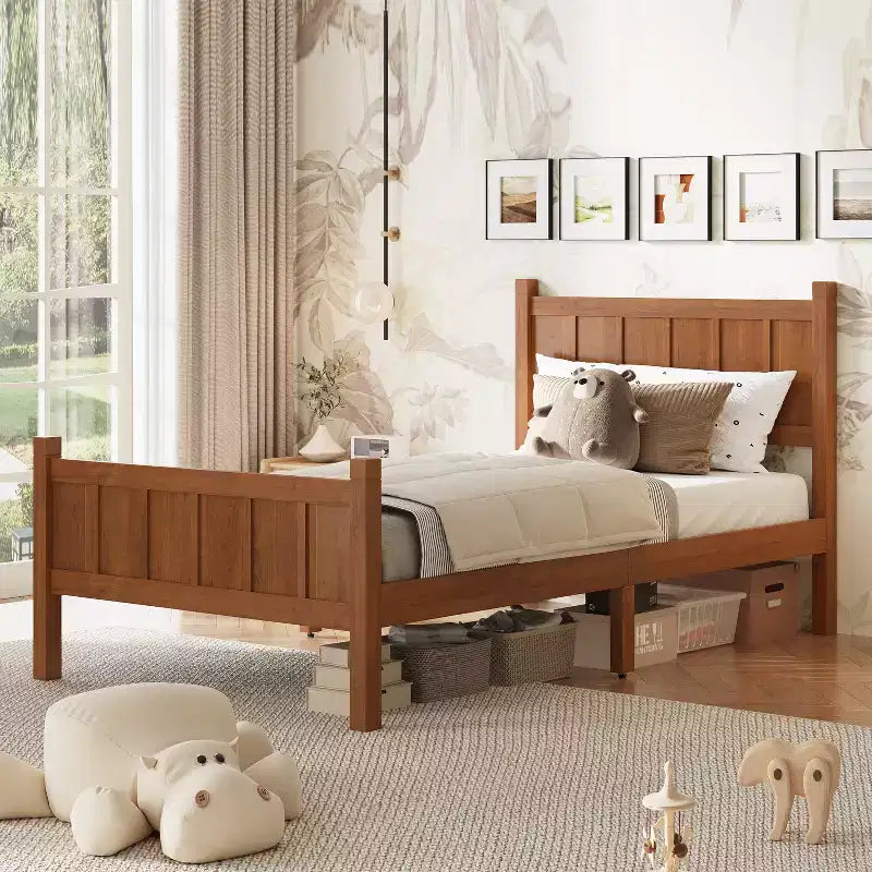 Twin Size Flat Panel Bed With Headboard & Footboard, Easy Assembly