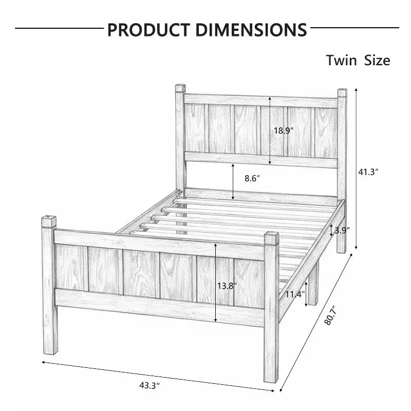 Twin Size Flat Panel Bed With Headboard & Footboard, Easy Assembly