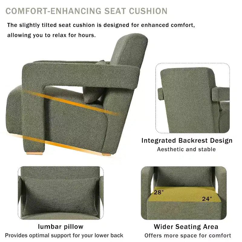 30.3W Wooden Upholstered Accent Chair Armchair with Sleek Right-Angle Armrests 4S