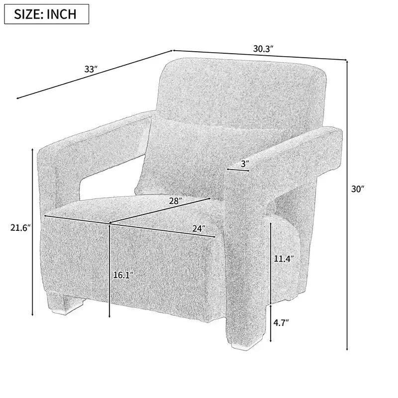 30.3W Wooden Upholstered Accent Chair Armchair with Sleek Right-Angle Armrests 4S