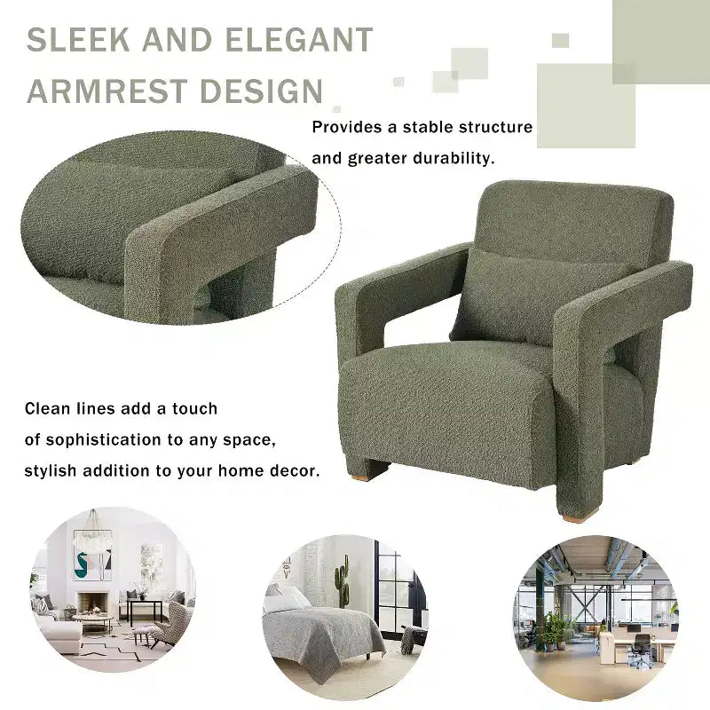 30.3W Wooden Upholstered Accent Chair Armchair with Sleek Right-Angle Armrests 4S