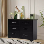 6 Drawer Dresser for Bedroom Modern Chest of Drawers with Metal Handles MDF Natural Wood